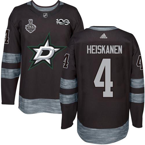 Men Adidas Dallas Stars #4 Miro Heiskanen Black 1917-2017 100th Anniversary 2020 Stanley Cup Final Stitched NHL Jersey->dallas stars->NHL Jersey